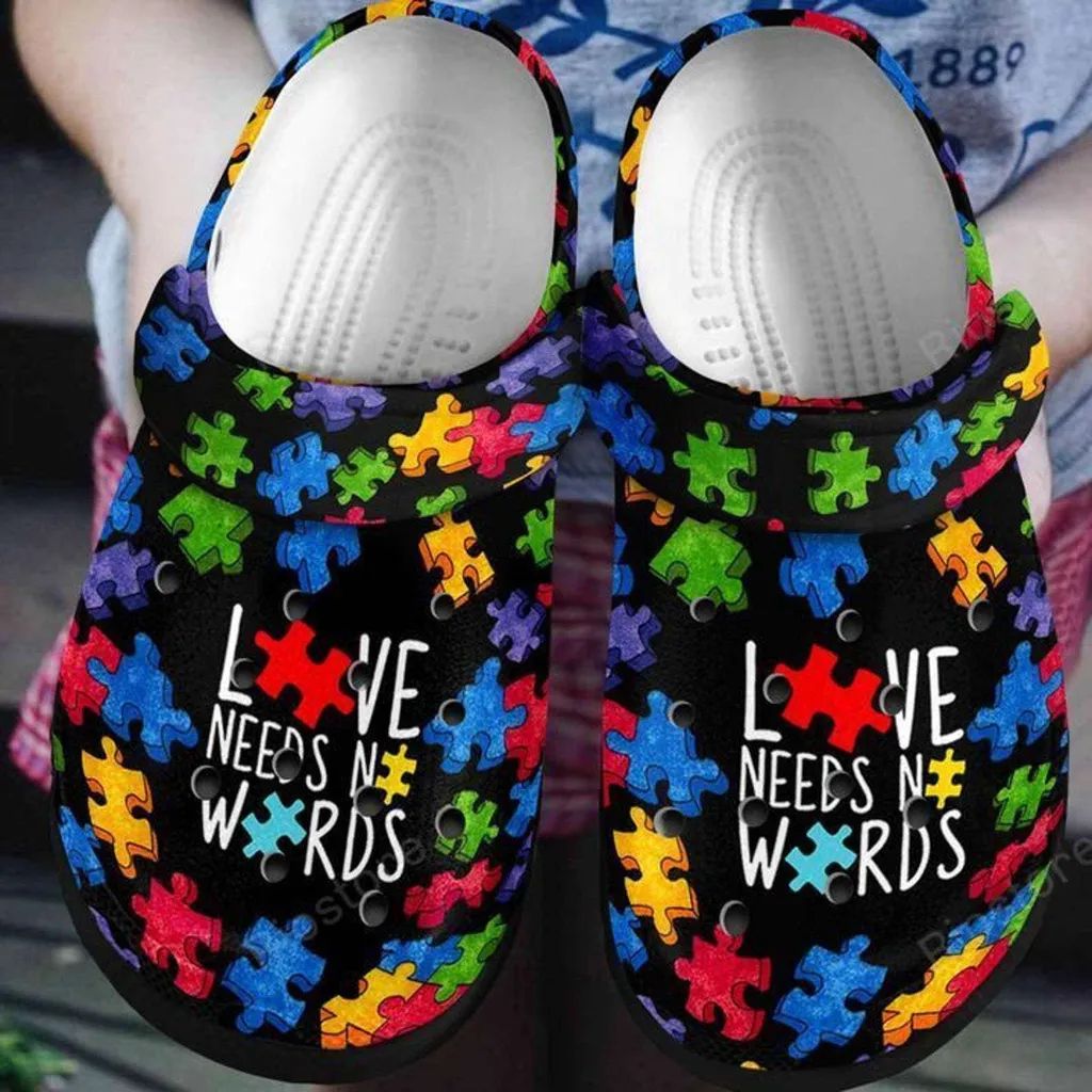 Autism Awareness Day Love Needs No Words Puzzle Piece Crocs Crocband Clog