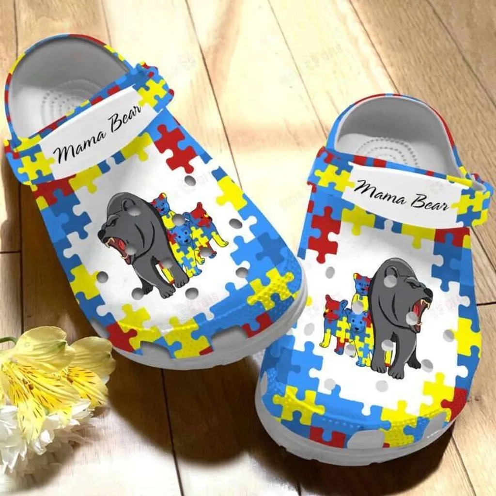 Autism Awareness Day Mama Bear Puzzle Pieces Mothers Day Crocs Crocband Clog