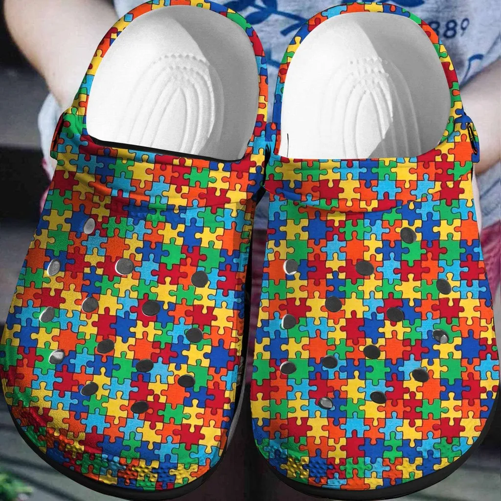 Autism Awareness Day Pattern Puzzle Pieces Crocs Crocband Clog