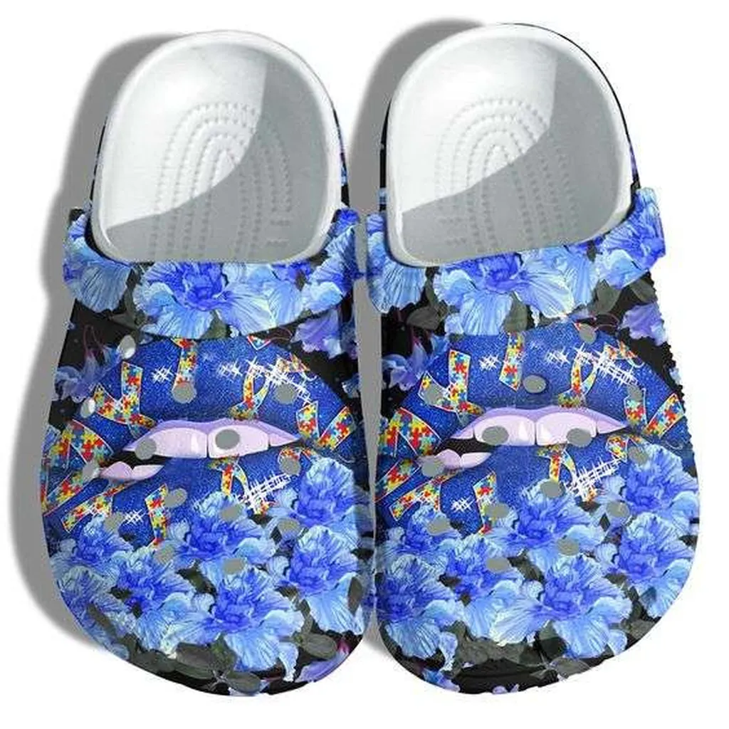 Autism Awareness Day Sexy Blue Lips Ribbon Puzzle Pieces Crocs Crocband Clog