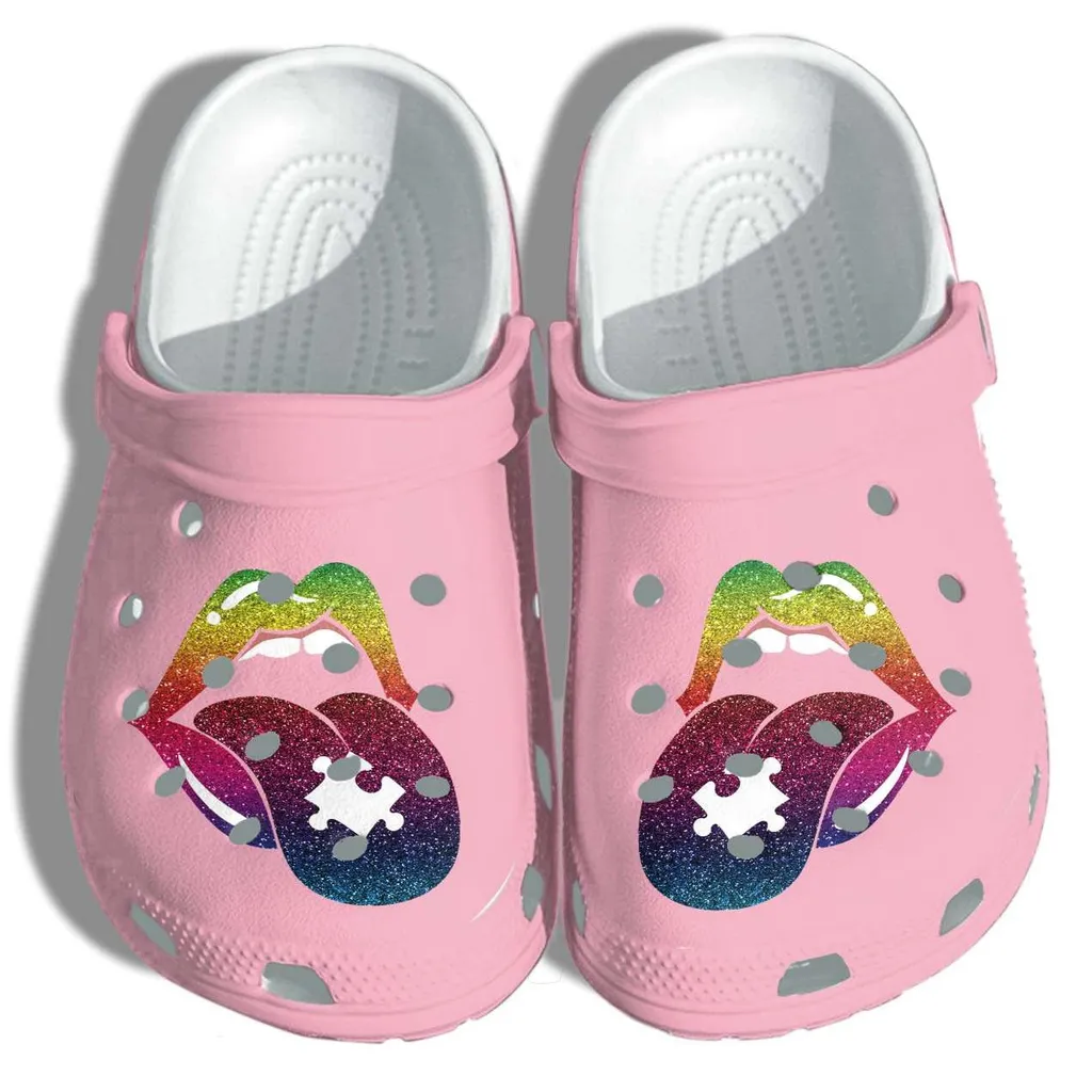 Autism Awareness Day Sexy Lips Puzzle Piece Crocs Crocband Clog