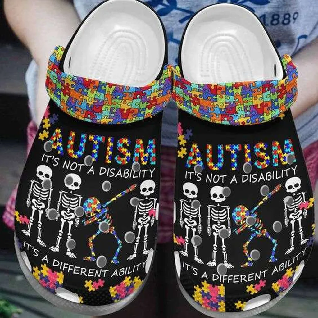 Autism Awareness Day Skeleton Dabbing Autism Puzzle Pieces Crocs Crocband Clog