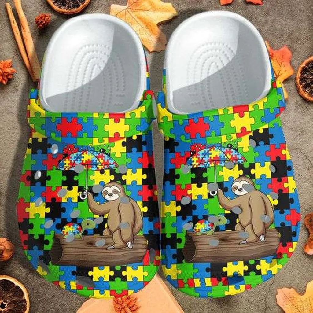 Autism Awareness Day Sloth And Turtle Puzzle Pieces Crocs Crocband Clog