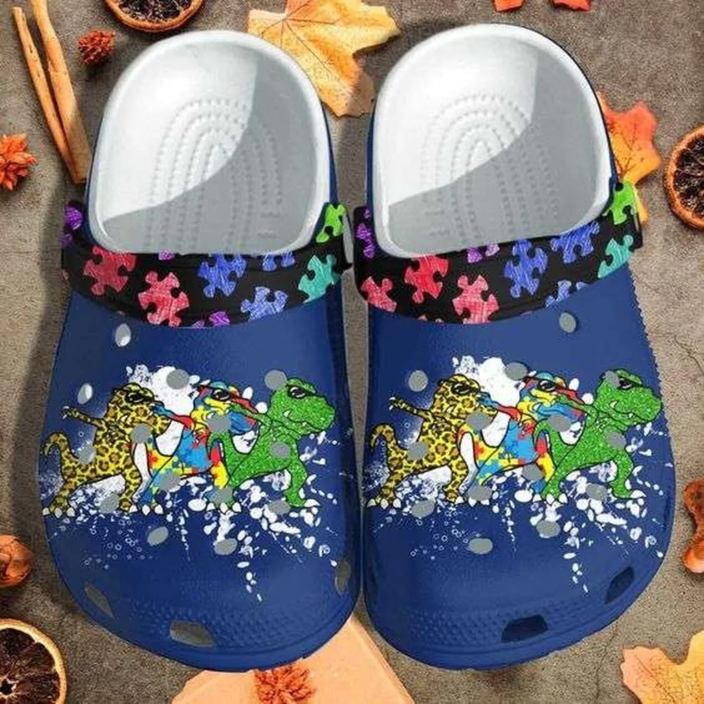 Autism Awareness Day T Rex Dinosaur Dancing Autism Puzzle Pieces Crocs Crocband Clog