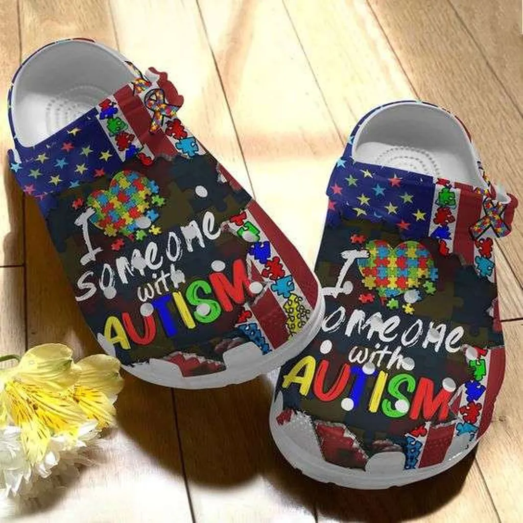 Autism Awareness Day Usa Flag I Heart Someone With Autism Puzzle Pieces Crocs Crocband Clog