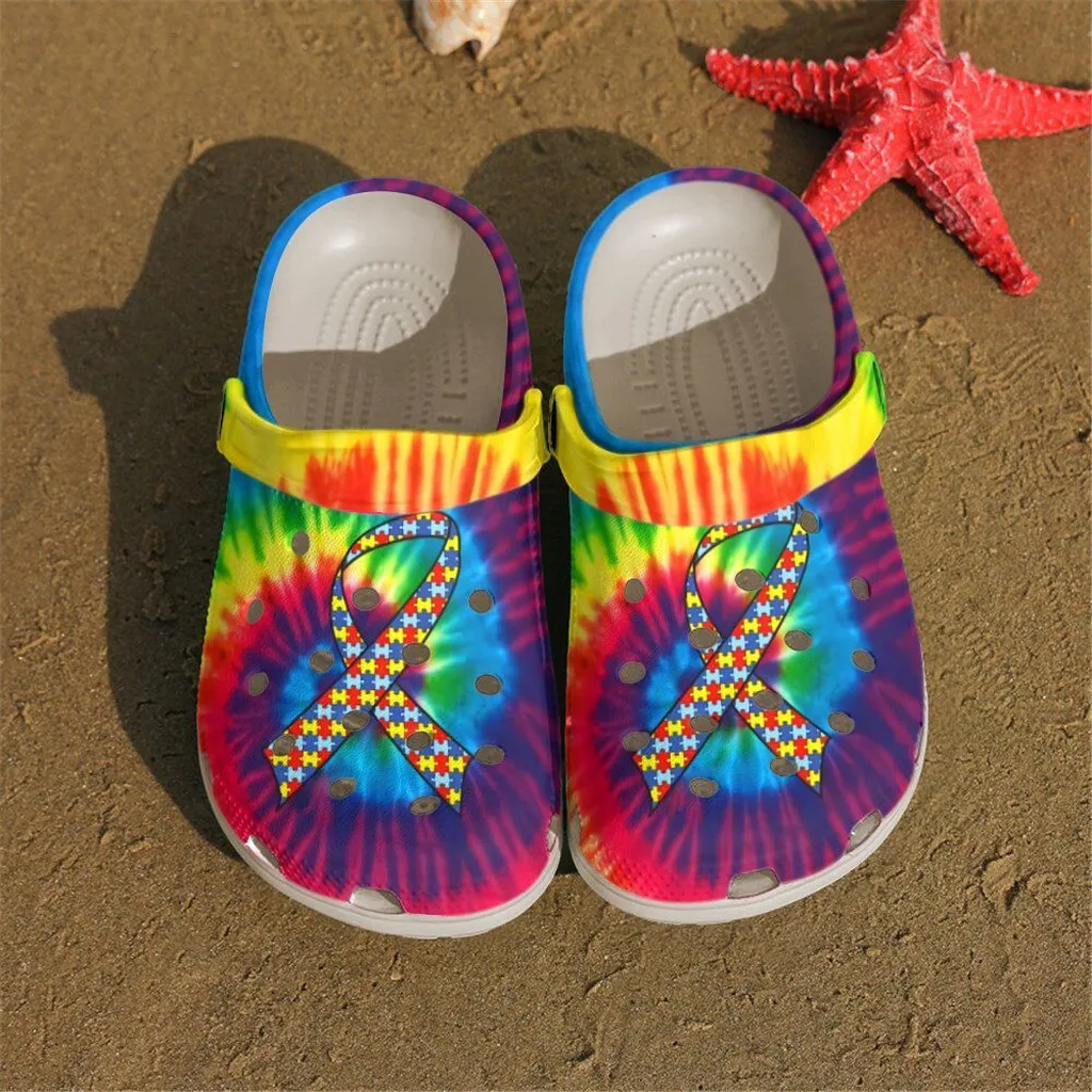 Autism Awareness Ribbon Tie Dye Color Crocs Crocband Clog