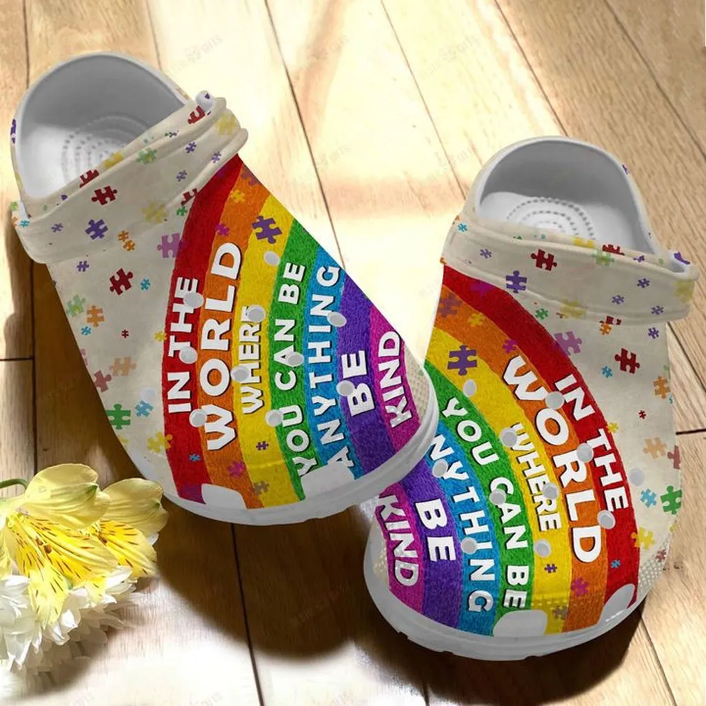 Autism White Sole Be Kind In This World Crocs, Personalized Crocs Classic Clogs