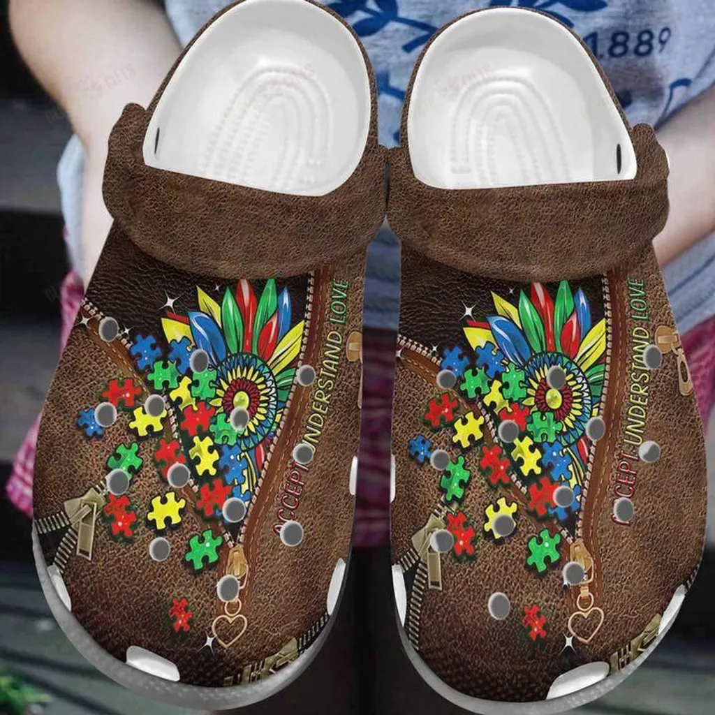 Autism Zipper Crocs Classic Clogs