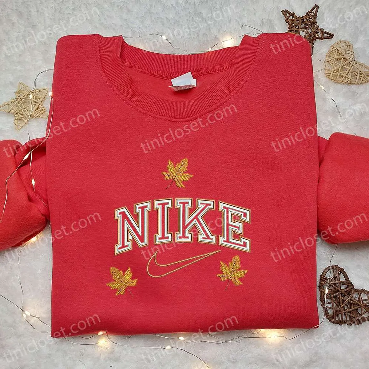 Autumn Leaf x Nike Embroidered Shirt, Nature Embroidered Hoodie, Nike Inspired Embroidered Sweatshirt