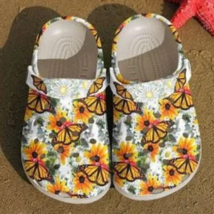 Awesome Monarch Butterfly On Daisy Crocs Crocband Clog Clog Comfortable For Mens And Womens Classic Clog Water