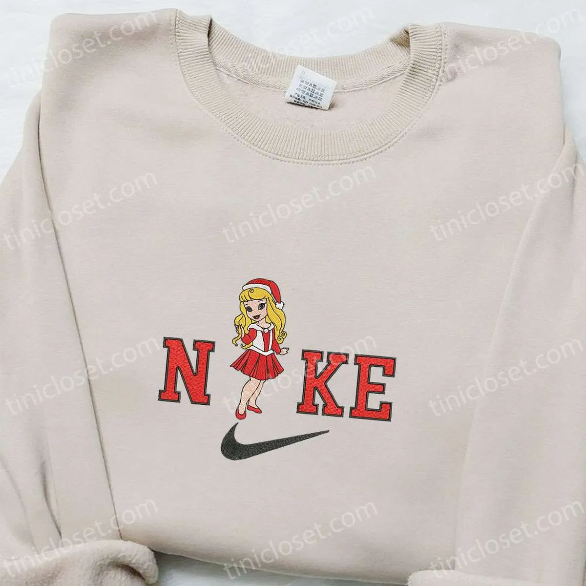 Baby Aurora Disney Christmas x Nike Embroidered Sweatshirt, Cartoon Christmas Embroidered Shirt, Best Christmas Gift Ideas