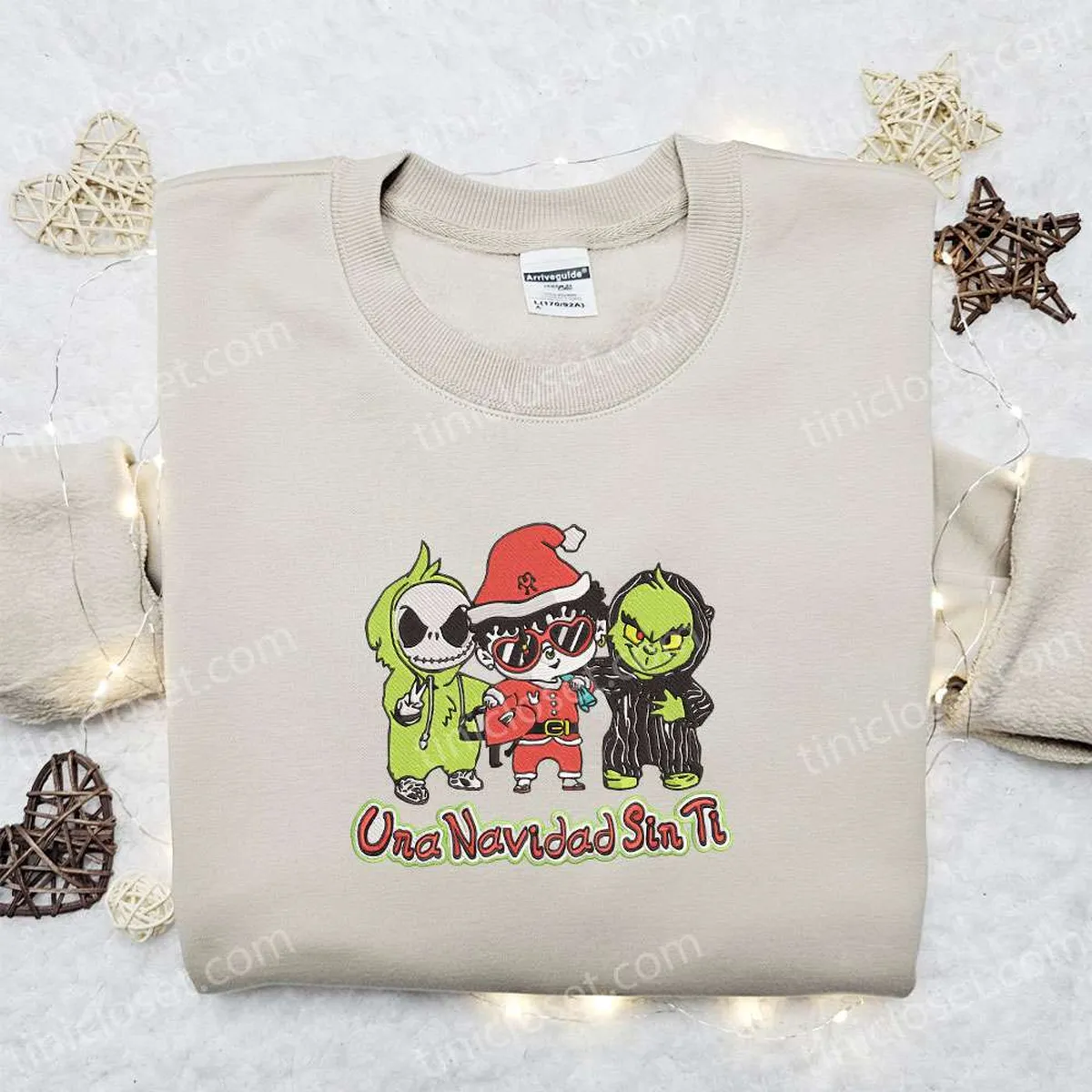 Baby Benito Jack and Grinch Un Navidad Sin Ti Christmas Embroidered Sweatshirt, Christmas Embroidered Shirt, Best Christmas Gift Ideas