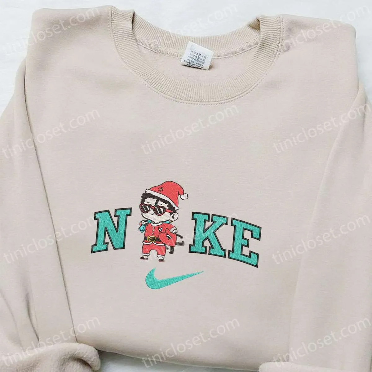 Baby Benito Santa and Bad Bunny Christmas x Nike Embroidered Sweatshirt, Christmas Embroidered Shirt, Best Christmas Gift Ideas