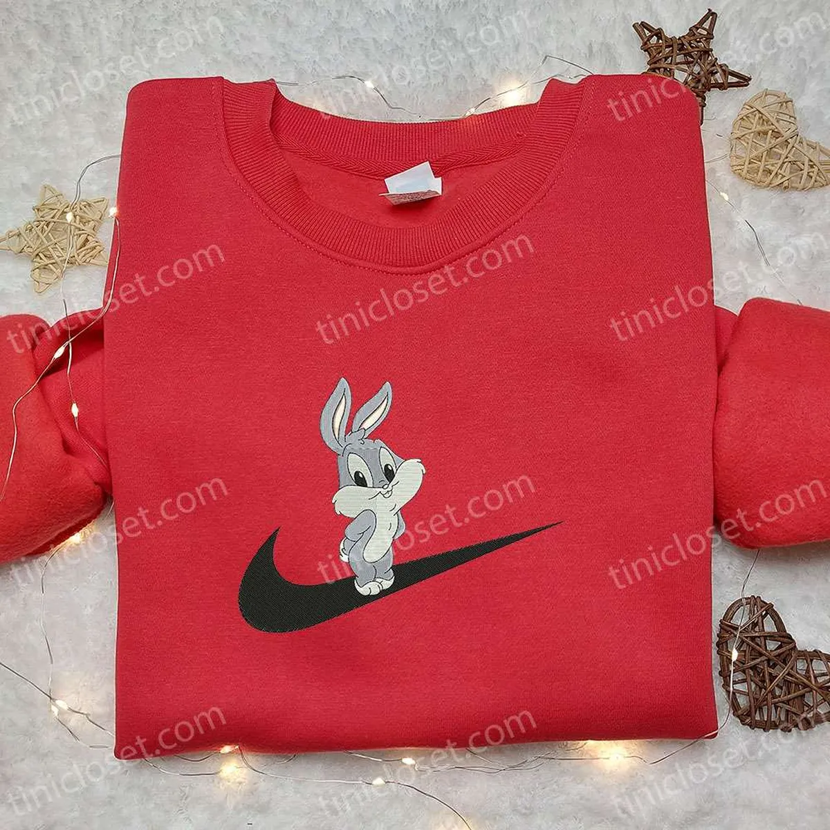 Baby Bugs Bunny x Nike Swoosh Embroidered Shirt, Disney Looney Tunes Embroidered Hoodie, Cartoon Embroidered Sweatshirt