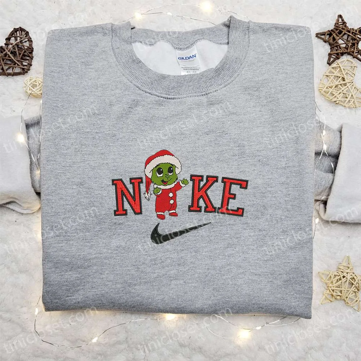 Baby Grinch Santa Christmas x Nike Embroidered Sweatshirt, Movie Christmas Embroidered Shirt, Best Christmas Gift Ideas