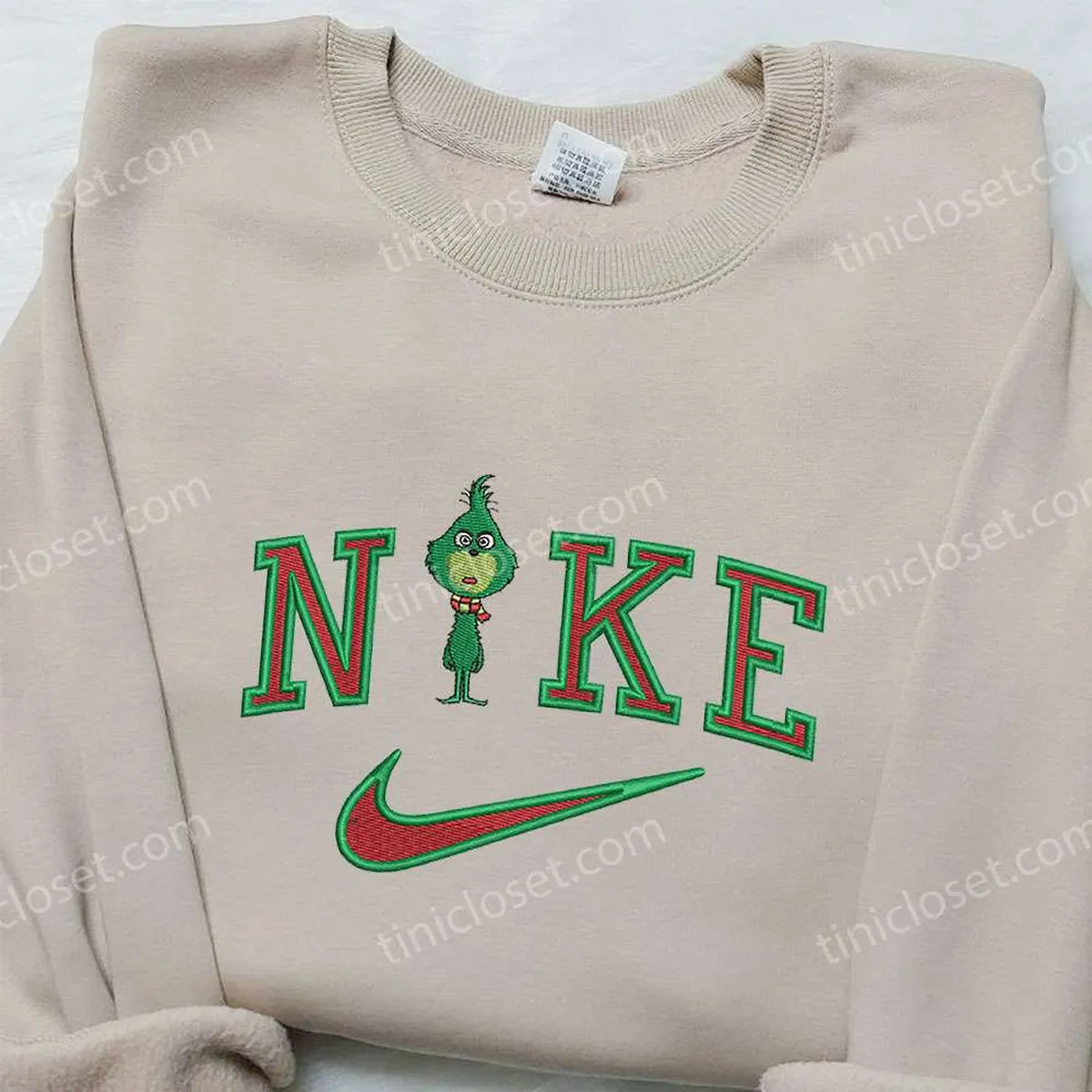 Baby Grinch x Nike Embroidered Hoodie, Nike Inspired Embroidered Shirt, Best Christmas Gift Ideas