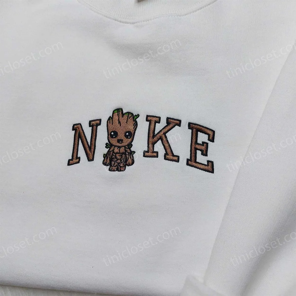 Baby Groot Nike Embroidered Shirt, Custom Nike Inspired Logo Shirt, Cute Embroidered Sweatshirt