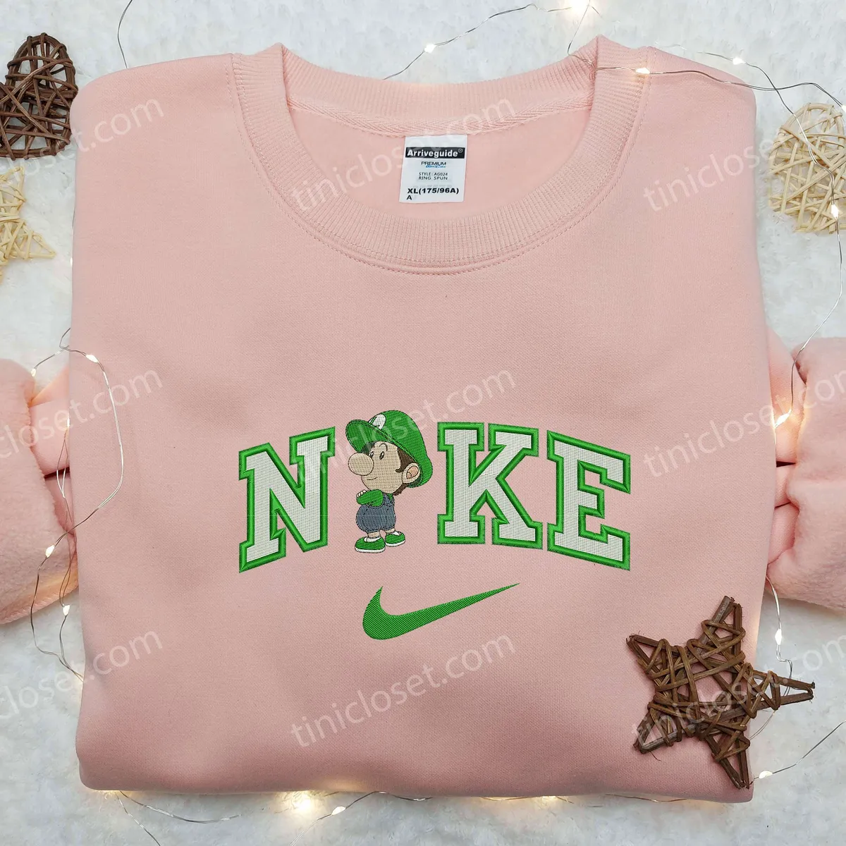 Baby Luigi x Nike Embroidered Shirt, Nike Embroidered Shirt, Game Mario Embroidered Shirt