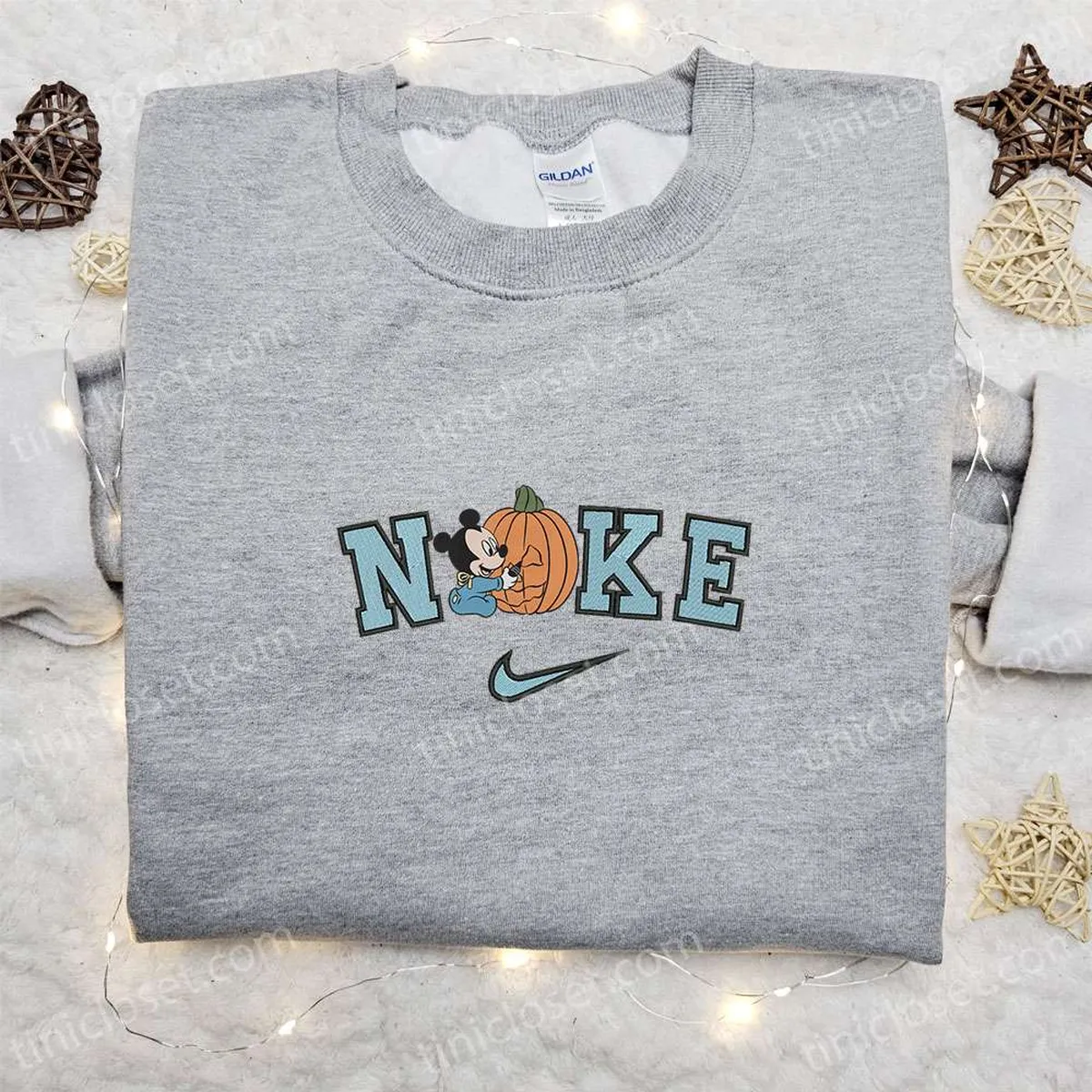 Baby Mickey Mouse Pumpkin Halloween x Nike Embroidered Sweatshirt, Walt Disney Characters Embroidered Shirt, Best Halloween Gift Ideas