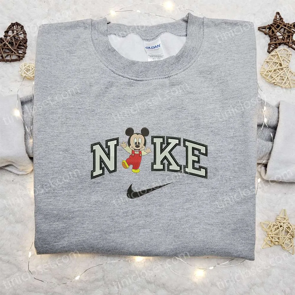 Baby Mickey x Nike Cartoon Embroidered Tshirt, Disney Embroidered Shirt, Nike Inspired Embroidered Shirt