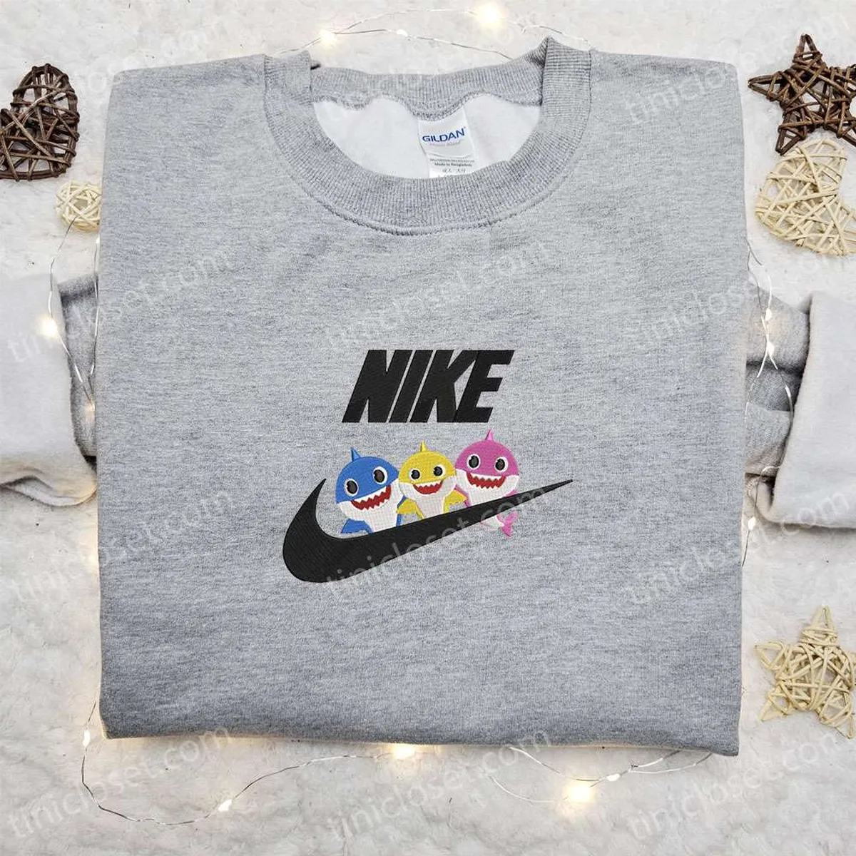 Baby Sharks x Nike Embroidered Sweatshirt, Nike Inspired Embroidered Shirt, Best Birthday Gift Ideas for Family