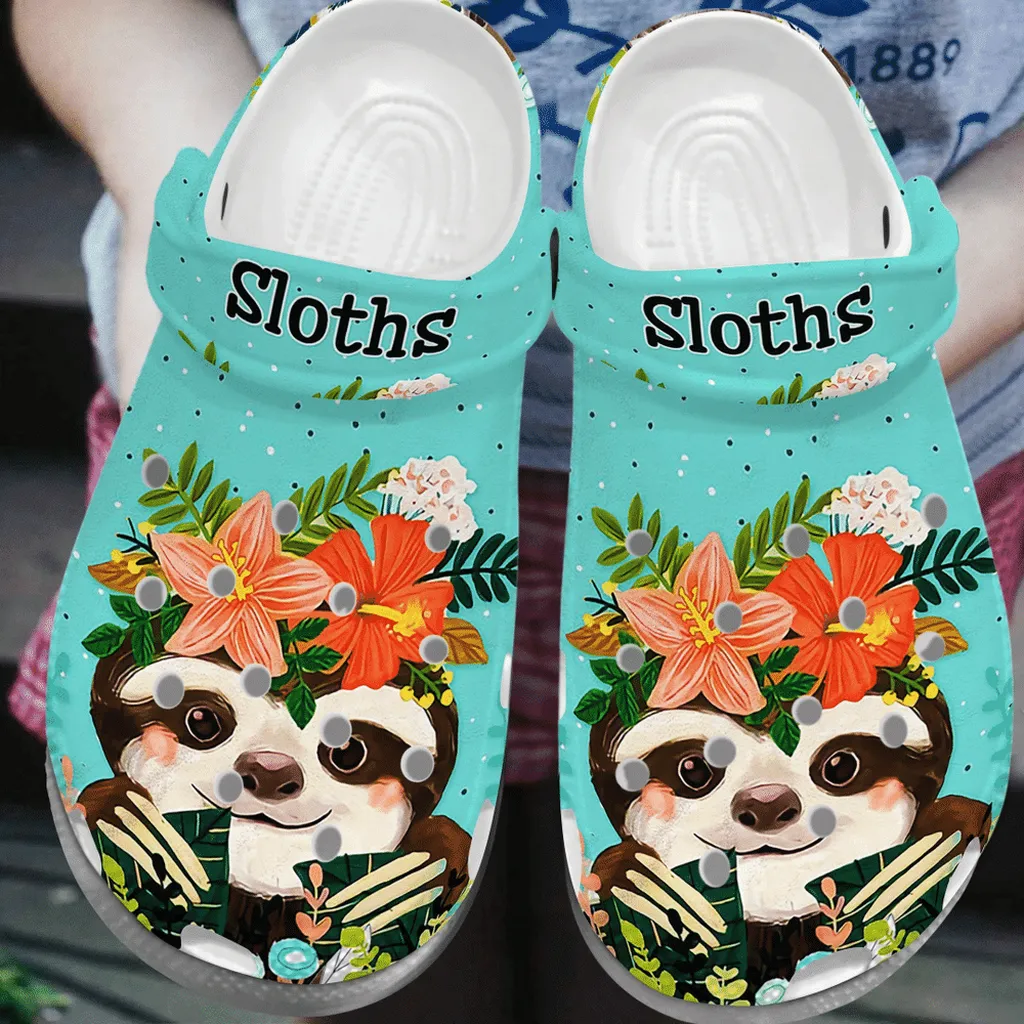 Baby Sloth With Flower Crown Baby Animal Gift For Lover Rubber Crocs Clog