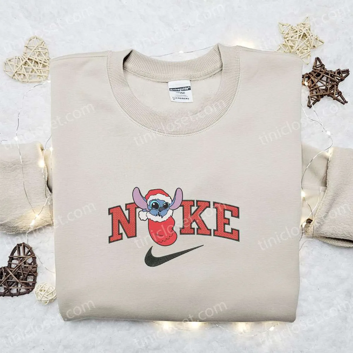 Baby Stitch in Sock x Nike Christmas Embroidered Sweatshirt, Movie Christmas Embroidered Shirt, Best Christmas Gift Ideas