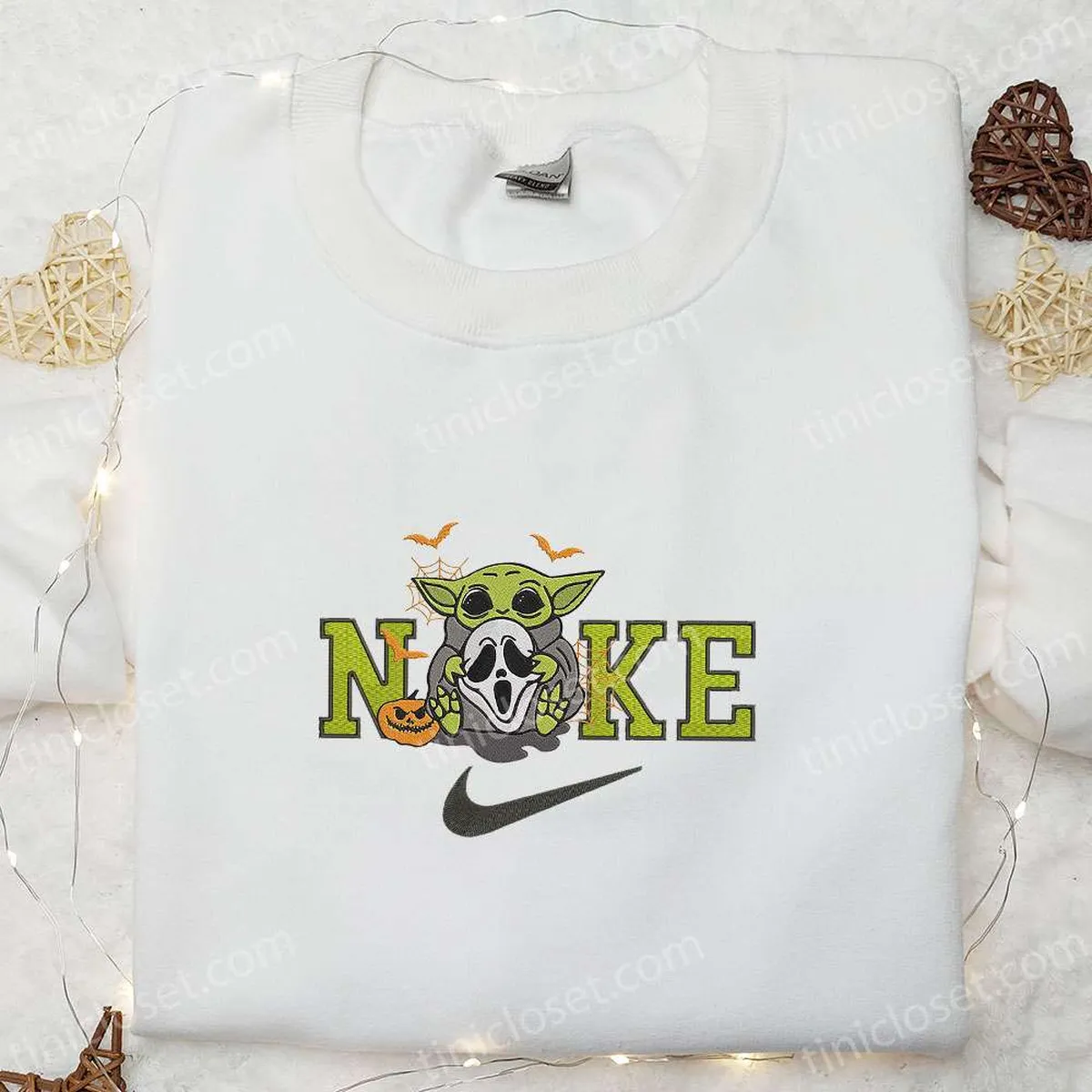 Baby Yoda Ghost x Nike Embroidered Shirt, Halloween Ghost Embroidered Hoodie, Nike Inspired Embroidered Sweatshirt