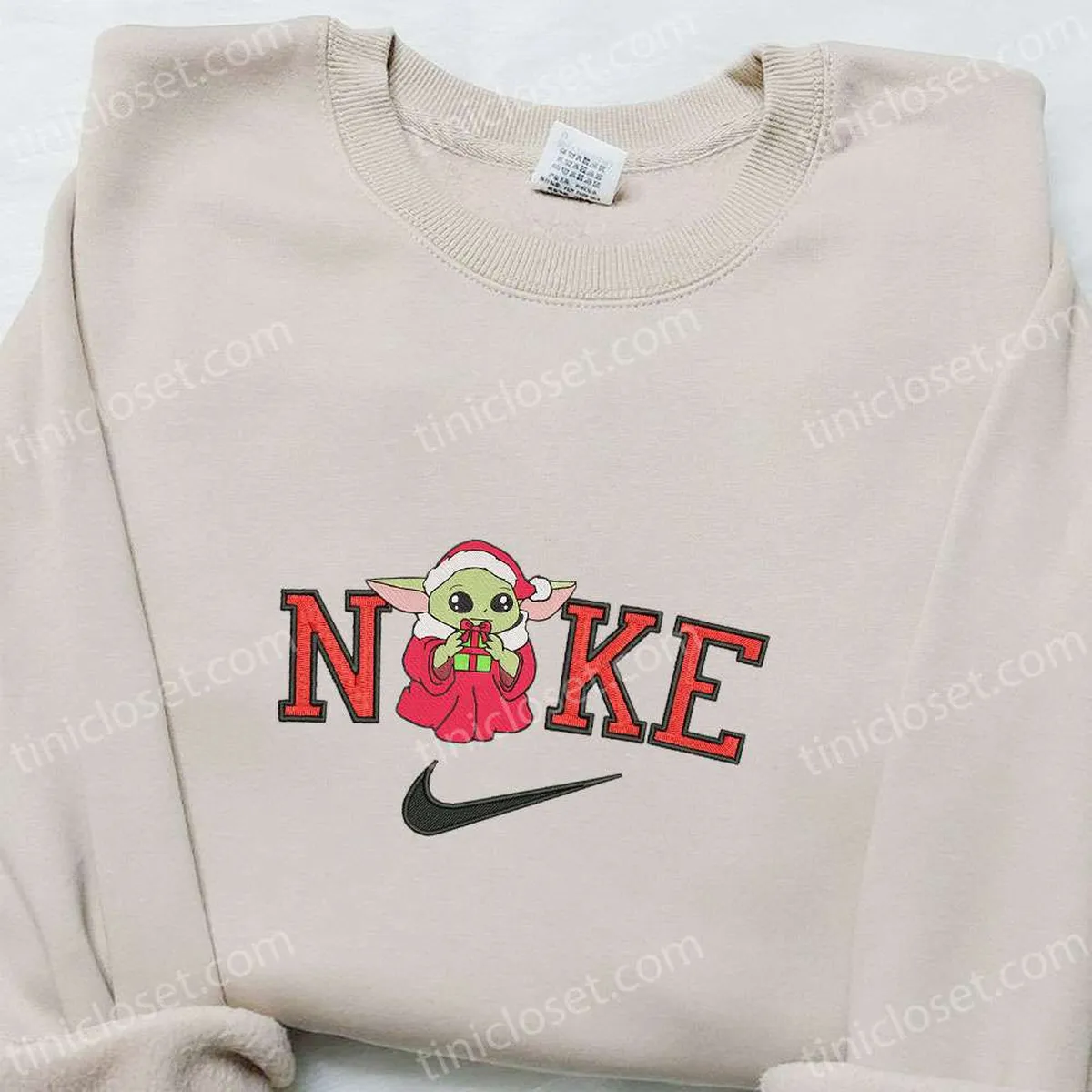 Baby Yoda Gift Christmas x Nike Embroidered Sweatshirt, Movie Christmas Embroidered Shirt, Best Christmas Gift Ideas