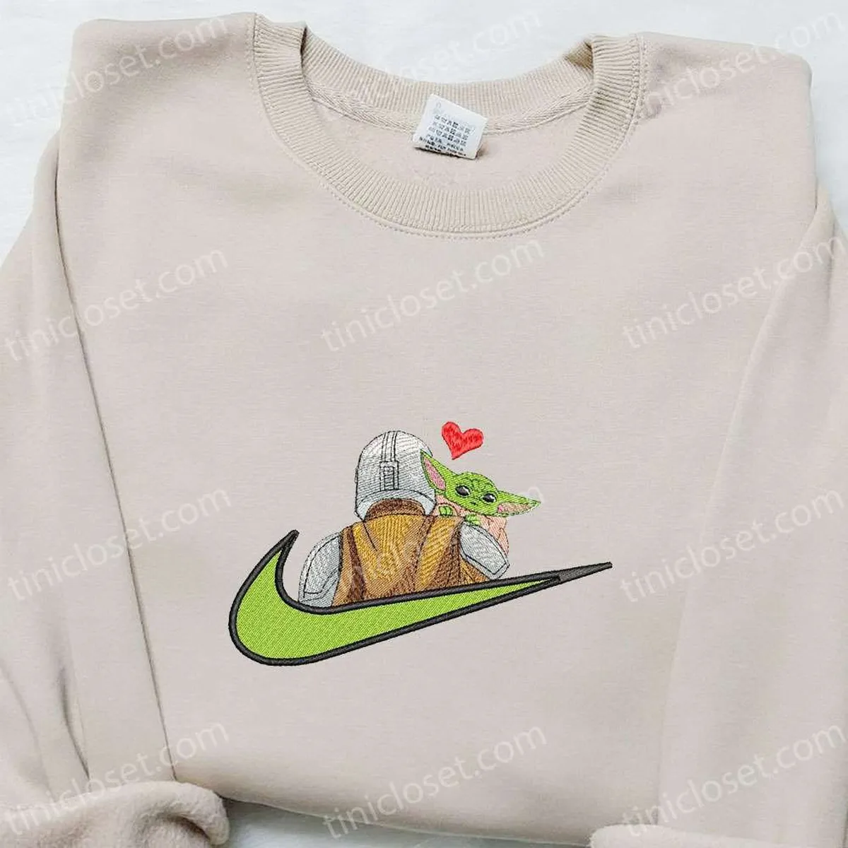 Baby Yoda Heart x Nike Swoosh Embroidered Shirt, Star Wars Movie Embroidered Hoodie, Best Gifts For Family