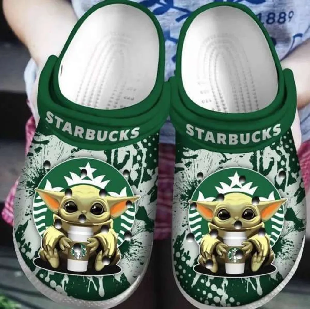 Baby Yoda Hug Starbucks Crocs Crocband Clogs