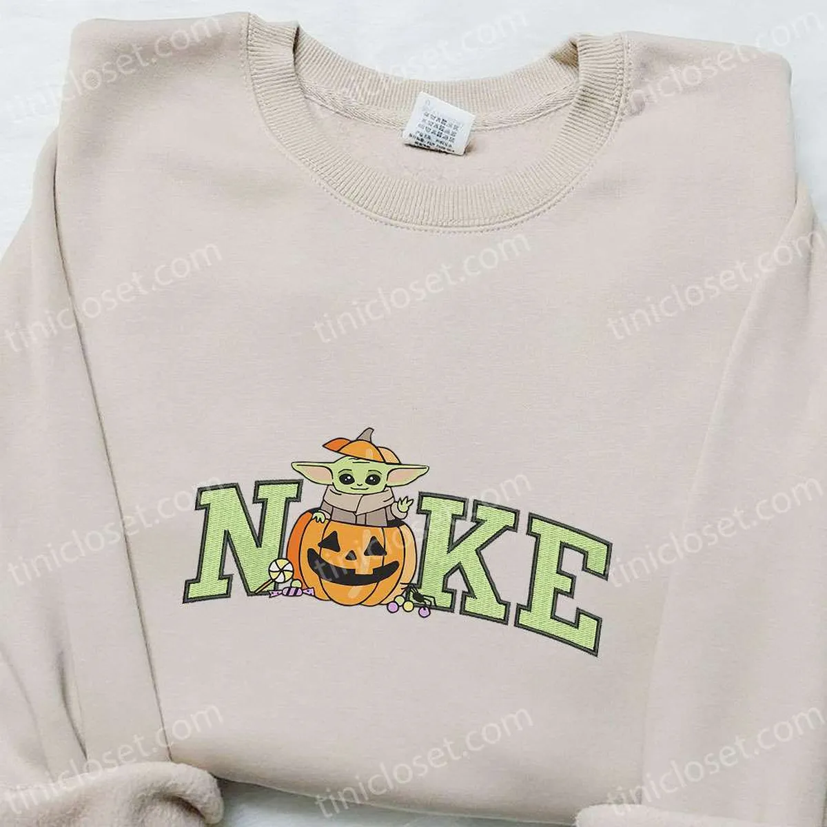 Baby Yoda Pumpkin x Nike Embroidered Sweatshirt, Halloween Embroidered Shirt, Best Halloween Gift Ideas