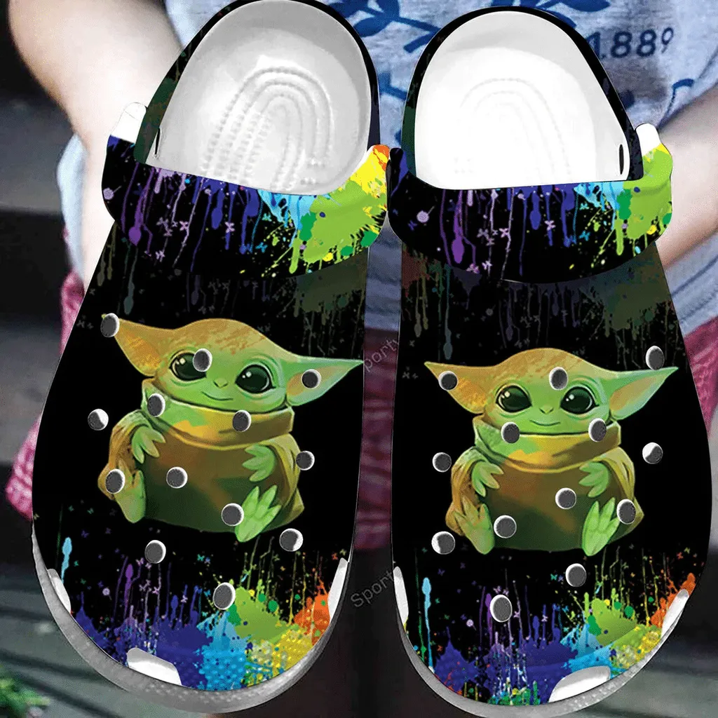 Baby Yoda Watercolor Black Clogs