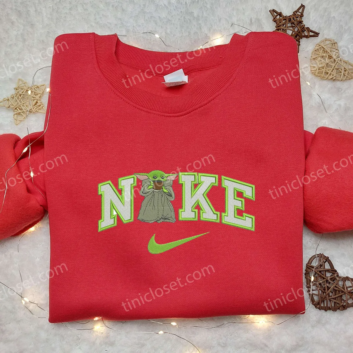 Baby Yoda Woman x Nike Swoosh Embroidered Shirt, Nike Embroidered Shirt, Star Wars Embroidered Shirt