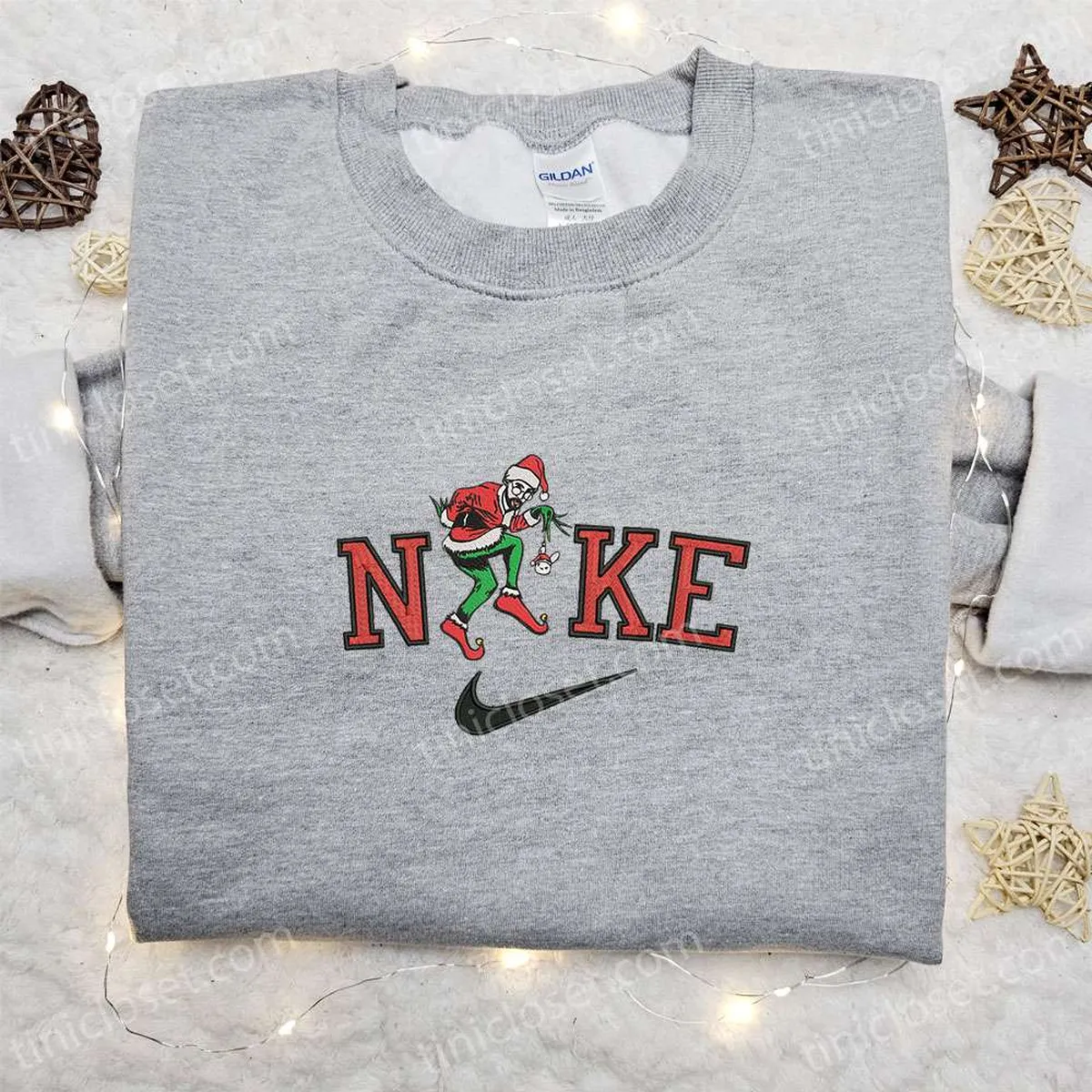 Bad Bunny Cosplay Grinch Christmas x Nike Embroidered Sweatshirt, Movie Christmas Embroidered Shirt, Best Christmas Gift Ideas