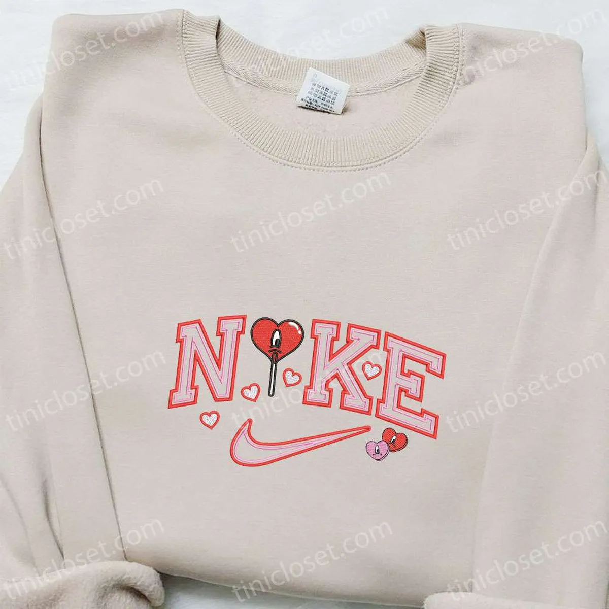 Bad Bunny Heart Lollipop x Nike Embroidered Shirt, Valentine? Day Embroidered Hoodie, Best Gifts For Girlfriend