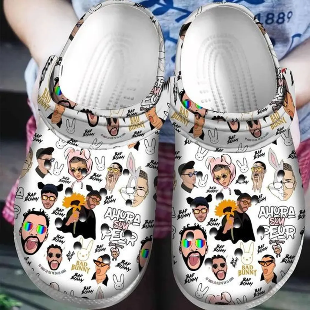 Bad Bunny Singer Cute Face Ahora Gift Rubber Crocs Clog