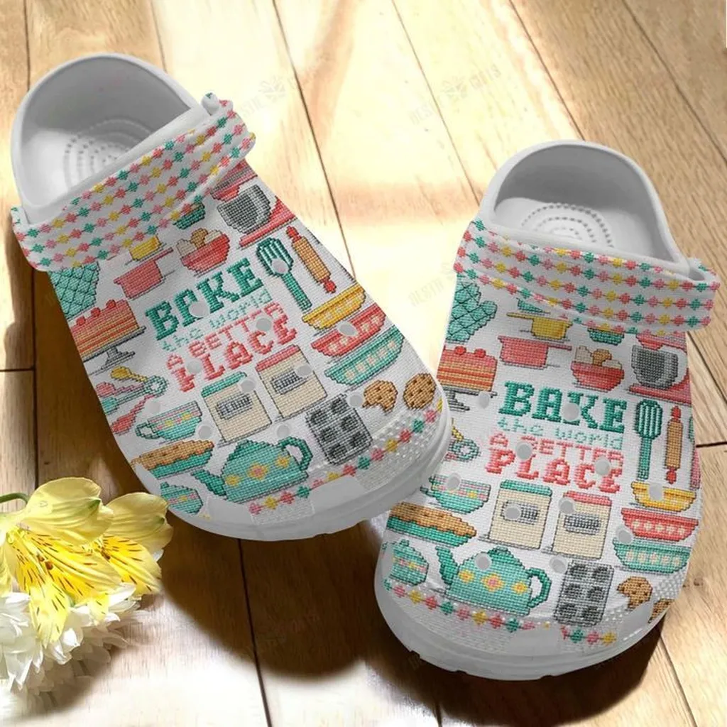 Baking Bake The World A Better Plave Crocs, Personalized Crocs Classic Clogs