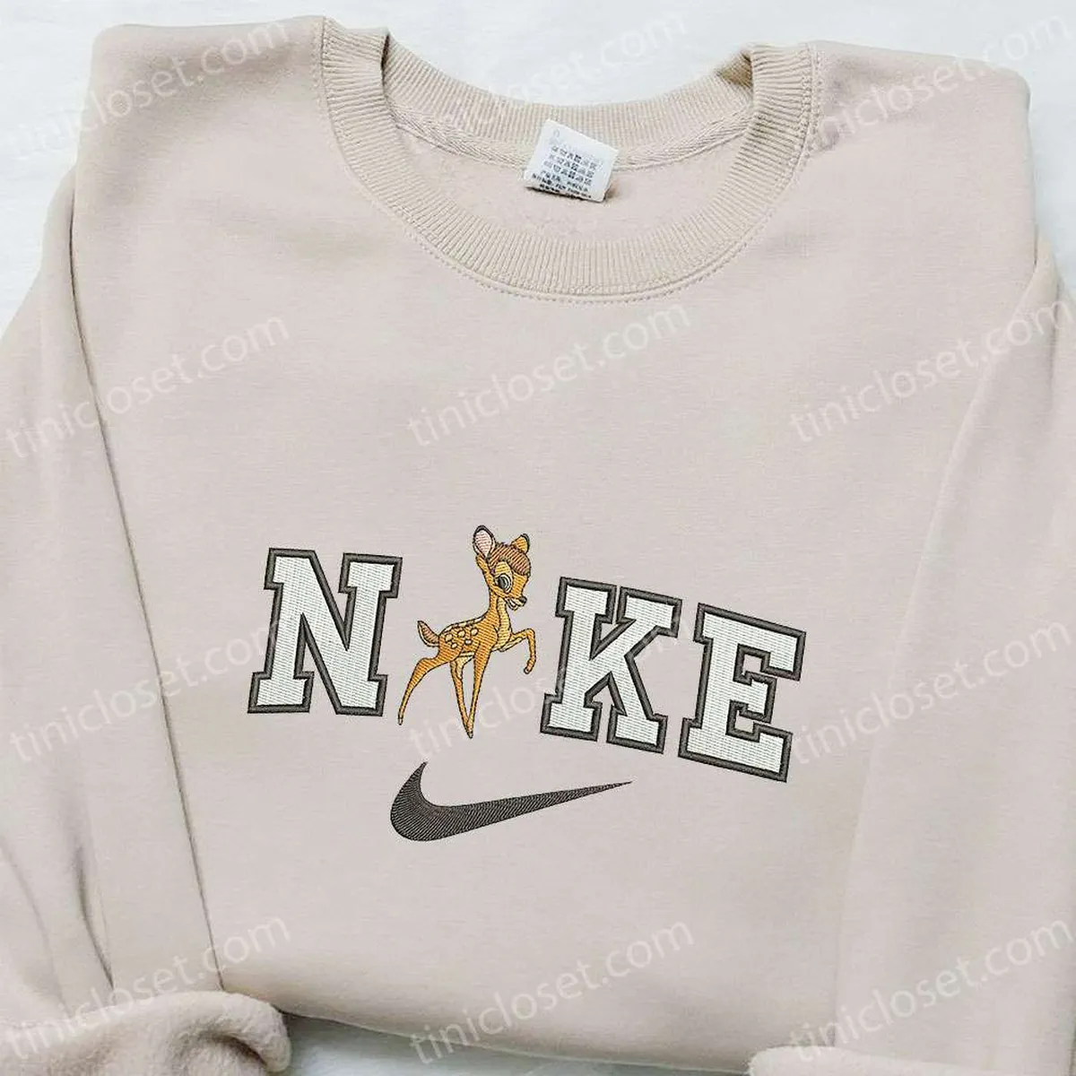 Bambi x Nike Cartoon Embroidered Sweatshirt, Bambi Disney Embroidered Shirt, Nike Inspired Embroidered Shirt