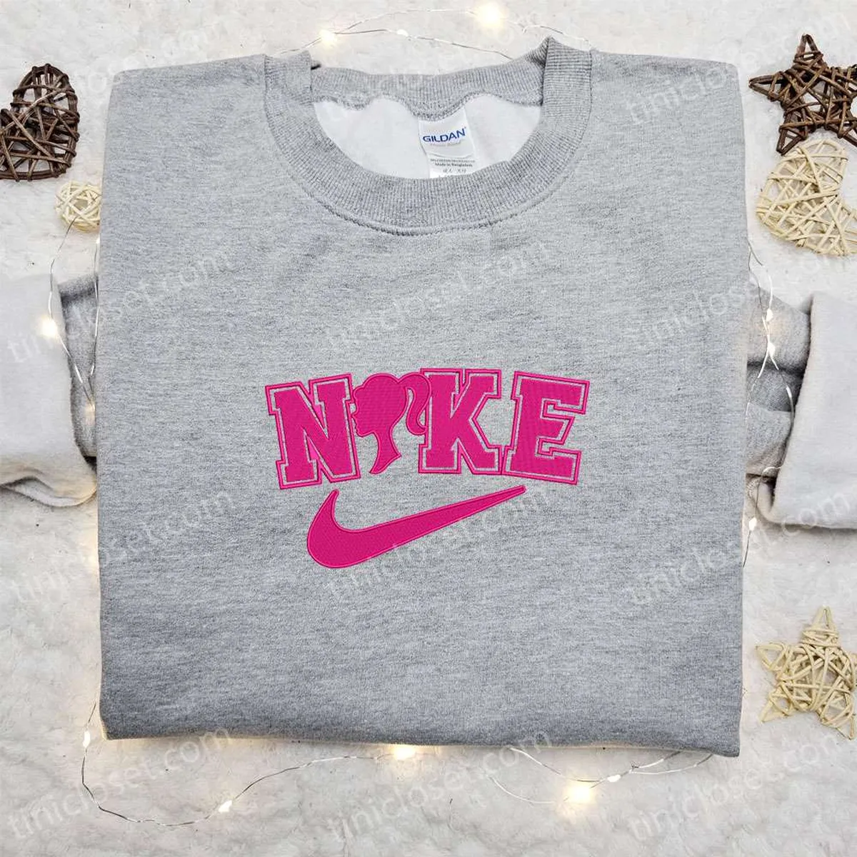 Barbie Cartoon x Nike Embroidered Sweatshirt, Cartoon Embroidered Shirt, Best Birthday Gift Ideas for Family