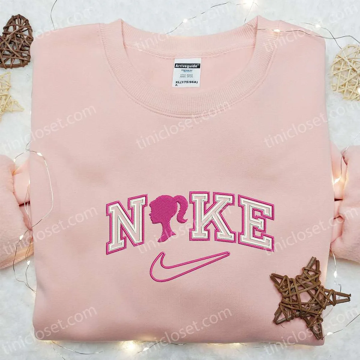 Barbie x Nike Cartoon Embroidered Shirt, Nike Inspired Embroidered Shirt, Best Birthday Gift Ideas