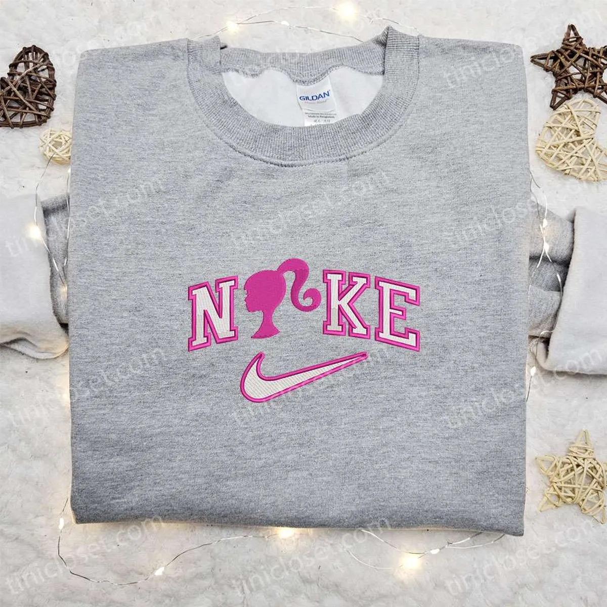 Barbie x Nike Cartoon Embroidered Sweatshirt, Cartoon Embroidered Shirt, Best Birthday Gift Ideas for Family