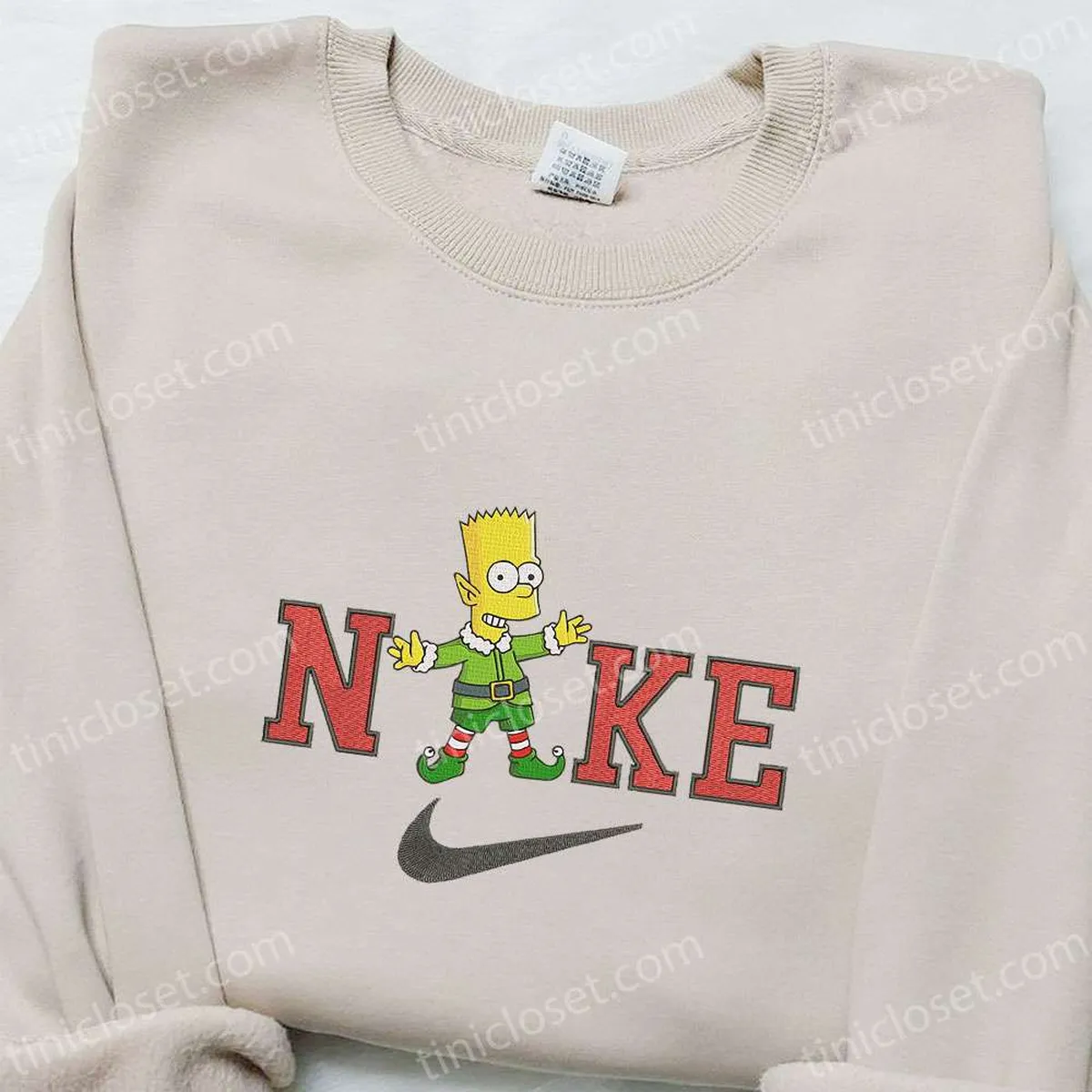 Bart Simpson on Elf x Nike Christmas Embroidered Sweatshirt, Christmas Embroidered Shirt, Best Christmas Gift Ideas