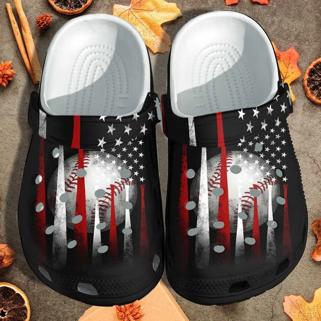 Baseball Ball America Flag Custom Crocs Classic Clogs