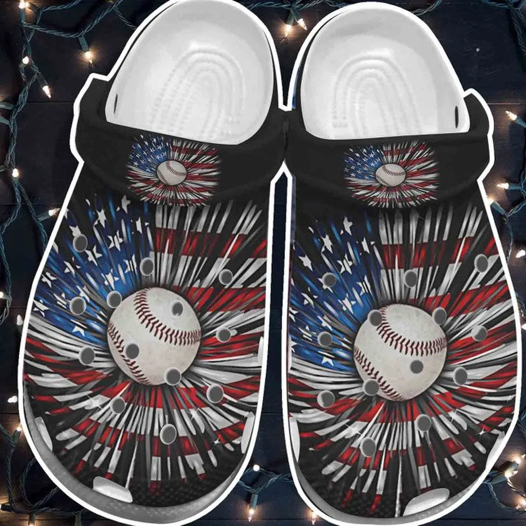 Baseball Ball Daisy Usa Flag Crocs