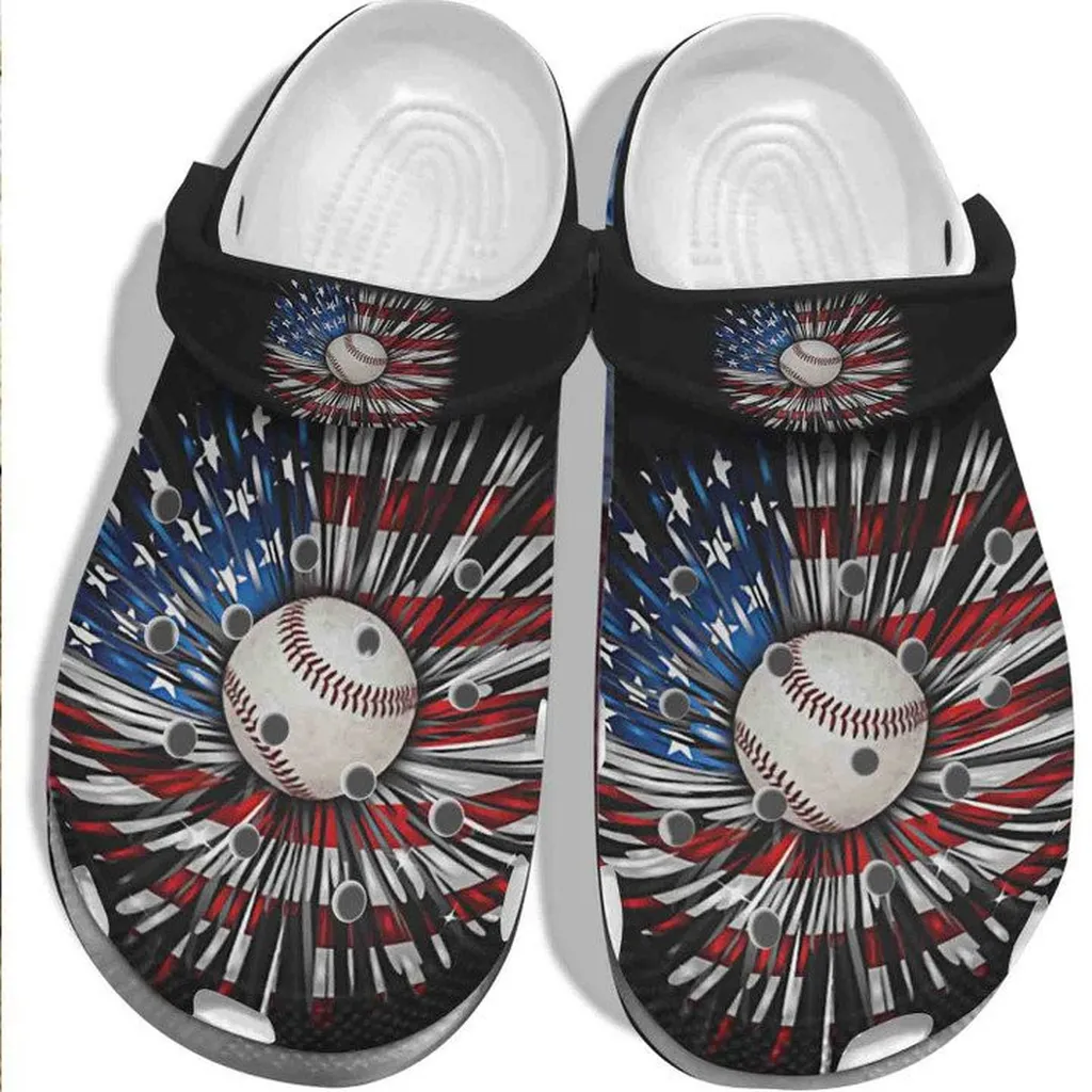 Baseball Ball Falls USA Flag Player Crocs Classic Clogs