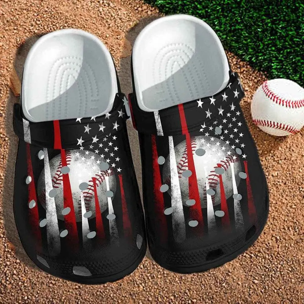 Baseball Bat America Flag Custom Crocs Classic Clogs