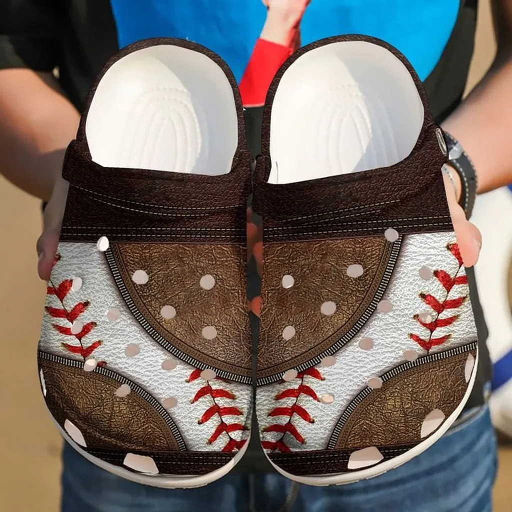 Baseball Brown Leather Pattern Clogs