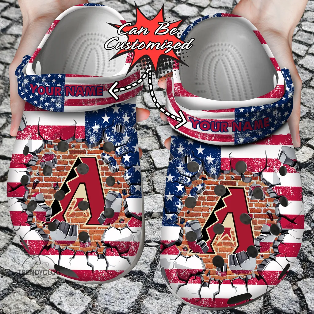 Baseball Crocs Personalized ADiamondbacks American Flag Breaking Wall Clog