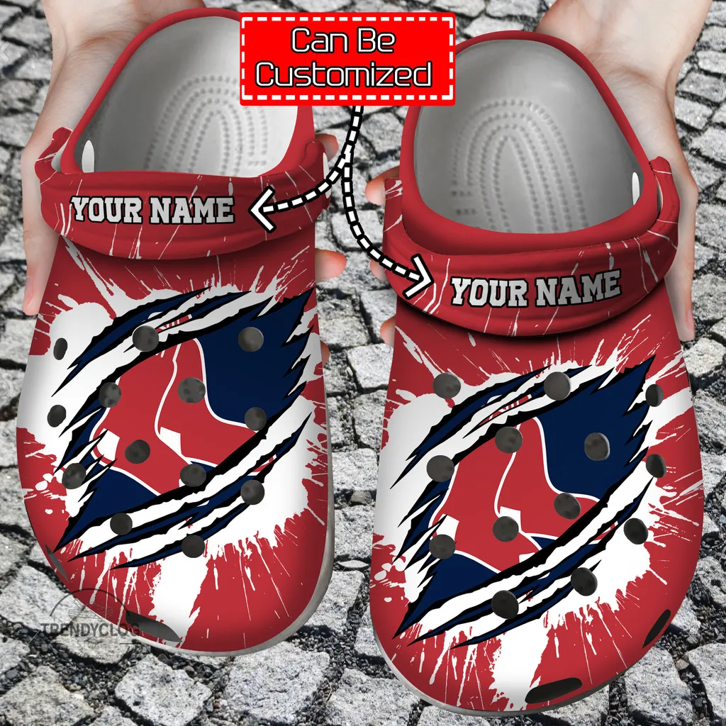 Baseball Crocs Personalized BRed Sox Ripped Claw Clog